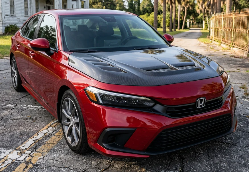 2022-2026 Honda Civic Sedan TMX Style Carbon Fiber Hood - Image 2